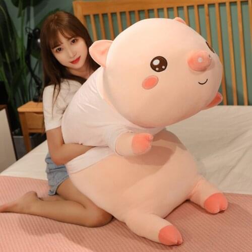 50-80cm Cute Cartoon Pig With T-shirt Plush Toys Stuffed Lovely Luck Animals Pillow Doll For Girls Kids Friends Birthday Gifts