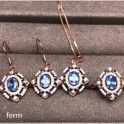 KJJEAXCMY exquisite jewelry 925 pure silver inlaid natural Tanzania female jewelry set rings Pendant Earrings 4 sets