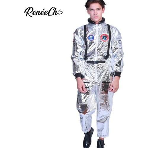Halloween Costumes For Adult Outsplace Men Astronaut Costume Outer Space Jumpsuit Silver Alien Pop Daner Stage Spaceman Cosplay