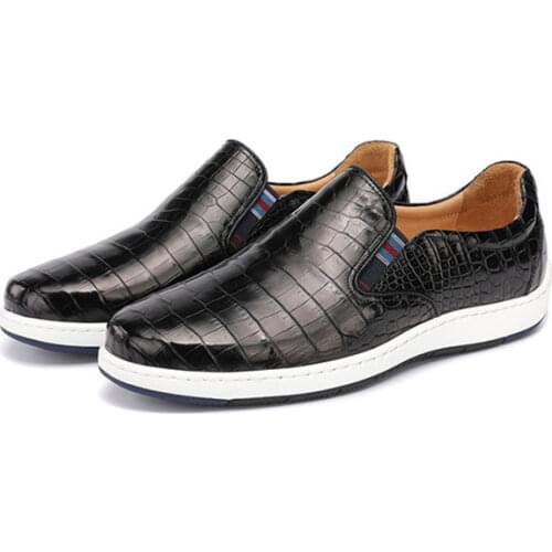 Unisex Style Authentic Real Crocodile Belly Skin Mens Black Casual Sneakers Genuine Alligator Leather Male Slip-on Loafer Shoes