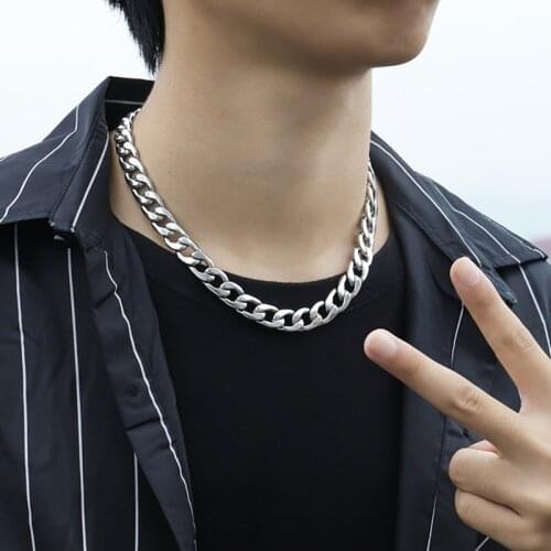15mm Fashion Stainless Steel Mens Necklace on the Neck Miami Cuban Link Chain Hip Hop Jewelry Accessory Collar Choker Wholesale