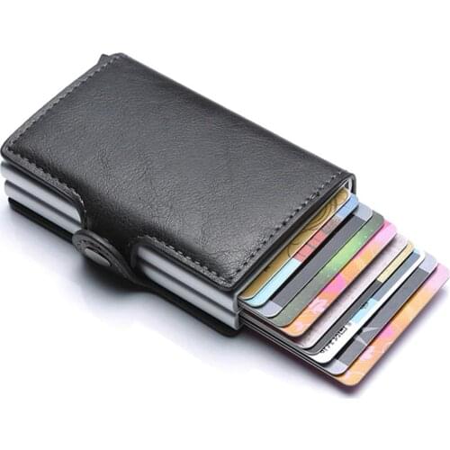 Lederax Card Holder Men Business Credit Card Holder Men Wallet PU Leather Cardholder Double Aluminum Box