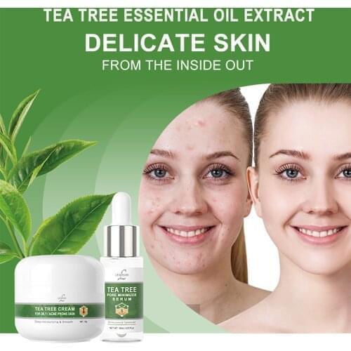 Face Care Cream Sets Anti Acne Treatment Tea Tree Essence Oil Control Shrink Pores Remove Blackheads Moisturizing Face Serum
