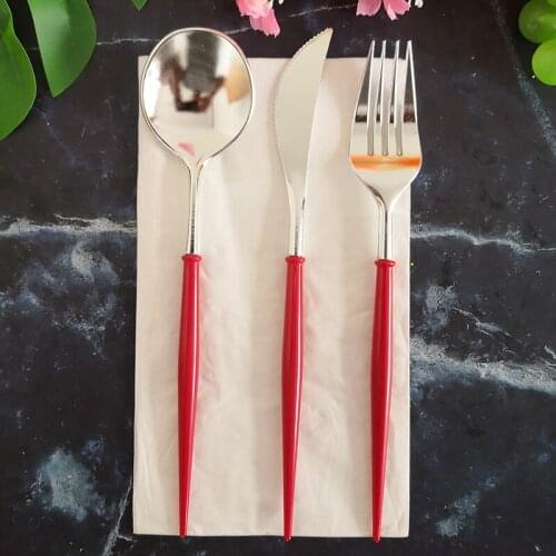 Purple Red Yellow Disposable Knife Fork Spoon Set Birthday Party Festival Celebration