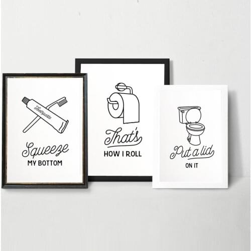 Toilet Wall Art Canvas Painting Black White Funny Bathroom Sign Poster Print Toilet Humour Kids Wall Picture Bathroom Home Decor