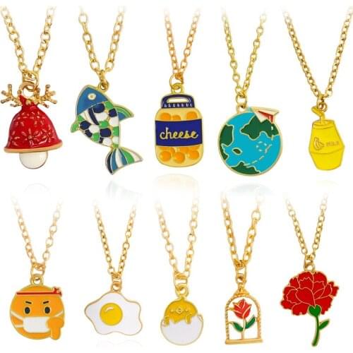 New Fashion Necklace Light bulb fish Cheese Banana milk earth Poached Egg chick flower Pendant Necklace Party Gift Jewelry