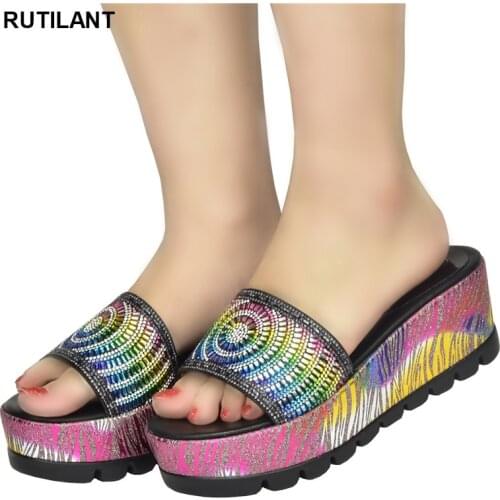 New Arrival Italian Style Women Shoes Wedge Platform African Party Pumps Decorated with Rhinestone Wedding Shoes for Women Bride