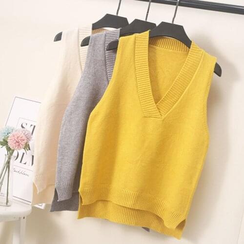 Autumn and Winter Womens V-neck Knitted Sweater Vests Female Loose Wild Warm Sleeveless Sweaters Ladies Oversized Jumper Q33