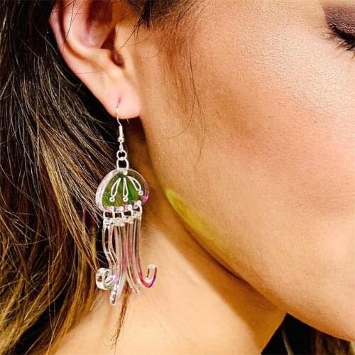 Jellyfish Iridescent Earrings, Laser Cut Acrylic Earrings, Statement Earrings