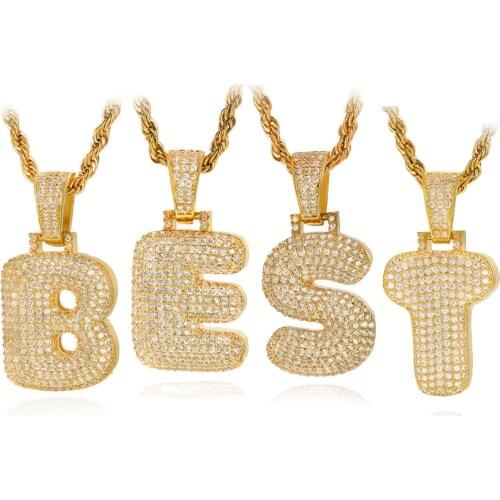 Initial A-Z Letter Alphabet Name Pendant Necklace Gold Color Copper Steel Iced Out CZ Tennis Chain Bling Jewelry Dropshipping
