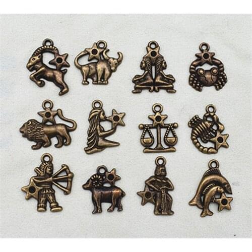 New Fashion Antique Bronze Plated 12 constellation pendant DIY Handmade Jewelry Accessories (12pcs/set)