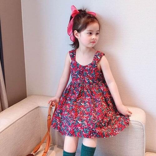 Girls Casual Summer Dresses 2021 New Korean Baby Girl Floral Costume Holiday Sleeveless Children Party Clothing 1-6Y Kid Clothes