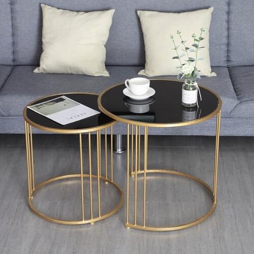 Simple Gold Iron Coffee Table Living Room Luxury Sofa End Table Nordic Metal Frames Glass Table Top 2 Table Combination