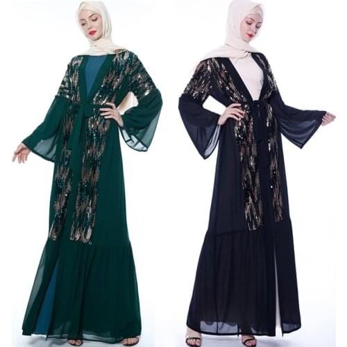Ramadan Sequins Open Abaya Kimono Dubai Turkey Kaftan Muslim Cardigan Abayas Dresses For Women Robe Femme Caftan Islam Clothing