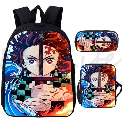 Demon Slayer Backpack For Boys Girls Anime 3 Pcs Set School Bags Student 3D Print Bookbag Kimetsuno Yaiba Schoolbag kids Mochila