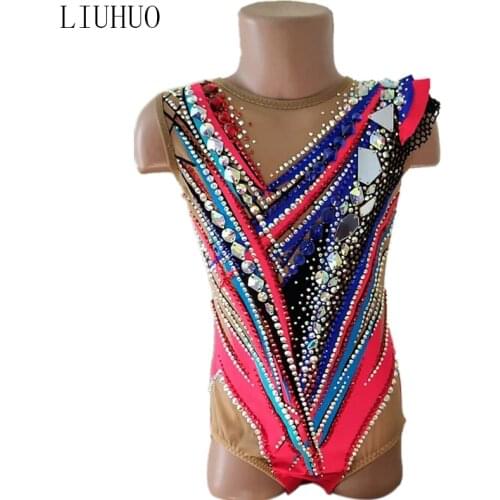 LIUHUO Rhythmic Gymnastics leotards Women Red Quality crystals Skating Dress Girls Gymnastics ballet Shiny leotards for Children