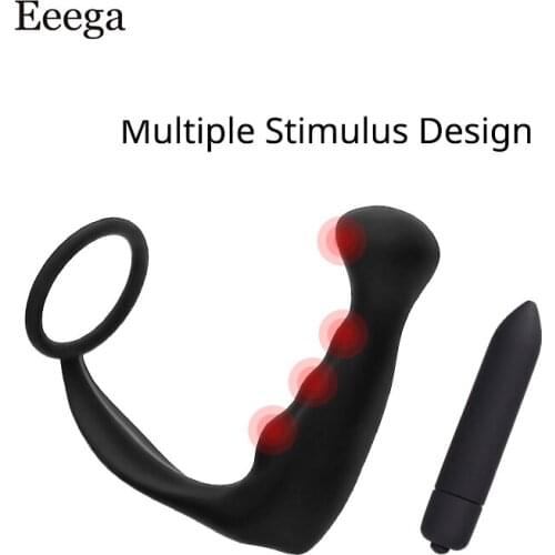 Vibrator Prostate Massager Butt Plug Vibrating Delay Ejaculation Ring On Penis Masturbator Sex Toys for Men Gay