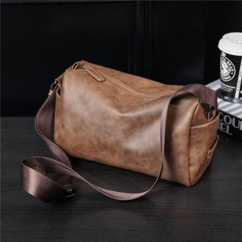 Vintage Leather Crossbody Bags Men Barrel Shape Shoulder Bag Fashion Design Mens Bucket Messenger Bag Male Cross Body Bags