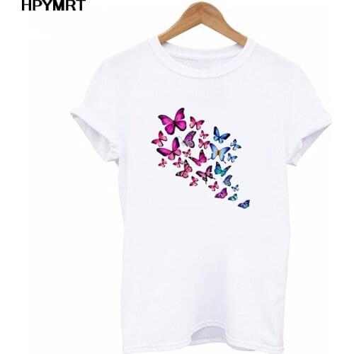 Watercolor Butterfly Print T-shirt Women Summer Short Sleeve Tee Top Casual Soft White Fashion Tshirt Streetwear Female Clothes