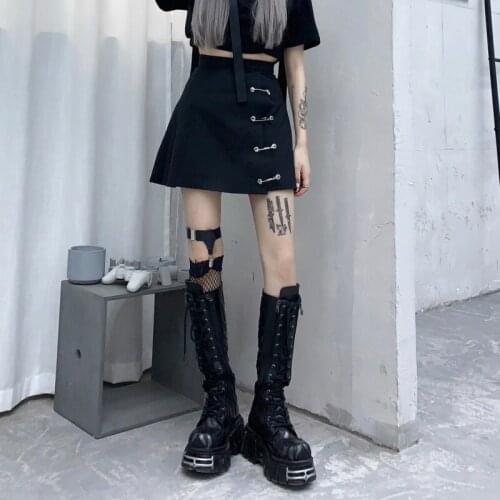 Womens boots raised platform but knee motorcycle dark tie goth punk Knee-High woman shoes high heels sexy