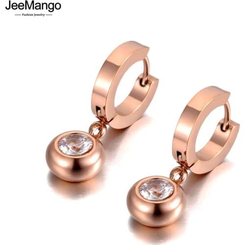 JeeMango Office/Career Style Titanium Steel Round CZ Crystal Hoop Earrings Trendy Rhinestone Earrings Jewelry For Women JE20155