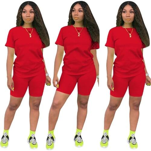 2021 Summer Custom Your Own Logo T Shirts Shorts Two Pcs Set Women Short Sleeve O-Neck Casual Joggers Biker Shorts Outfit