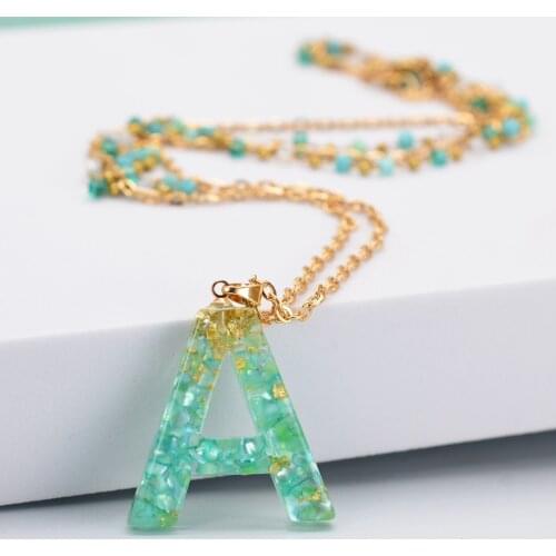 Fashion Handmade English Letter Necklace Shell Piece Filling Double Necklace Gold Foil Filling Chain Necklace Jewelry For Women