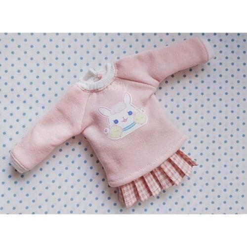 1 Set Handmade Pink Sweater and Skirt for Blyth, Azone, Licca, Momoko 1/6 Doll Clothes Accessories