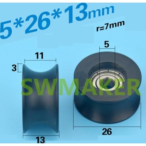 5*26*13 nylon /pom POM wrapped plastic bearings, pulley groove, U groove, 14mm diameter, take track wheel, wrap glue