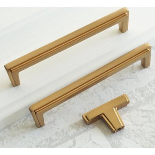 5" Champagne Gold Door Pull Handles Zinc Alloy T Type Drawer Knobs Kitchen Modern Cupboard Handle Cabinet Knob 128mm Hardware