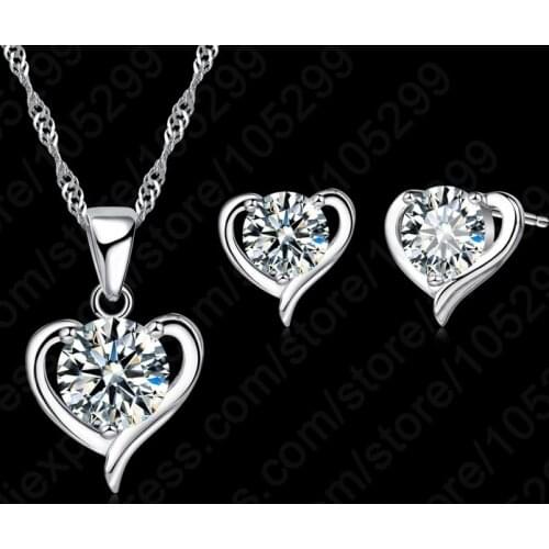 925 Sterling Silver Cubic Zircon Heart Shape Fine Jewelry Sets for Women Wedding Necklace Earrings Sets Female Bijoux
