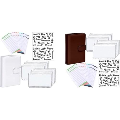 A6 PU Leather Notebook Binder Budget Planning Notepad,6 Ring Binder Sleeves,8 Binder Pockets,12 Expense Budget Sheets