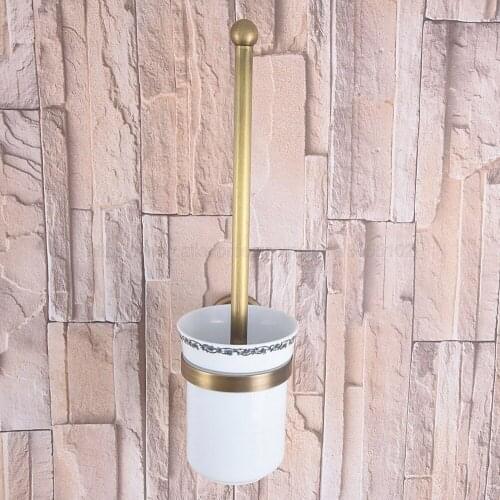 Antique Brass Bathroom Accessories Toilet Brush Holders with cup set Wall Mounted Brush Holder Sanitary wares zba734