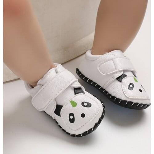 E&Bainel Newborn Baby Shoes Pu Leather Moccasin Baby Boy Prewalker Panda Toddler Infant Rubber Soft Bottom Shoes For 0-18 Months