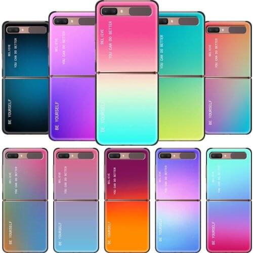 Phone Case For Samsung Galaxy Z Flip Cover ZFlip 5G 6.7" Shockproof Black Hard Shell Luxury Funda Coque Gradient BE YOURSELF Sac