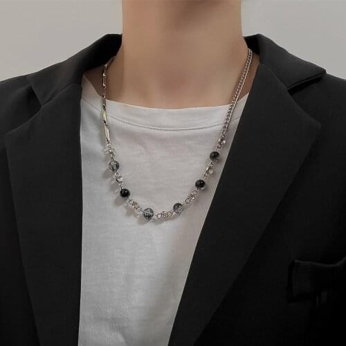 Cosysail Punk Ice Cracked Beaded Necklace Geometry Stainless steel Splicing Necklace for Women Men Party Hip hop Jewelry Gift
