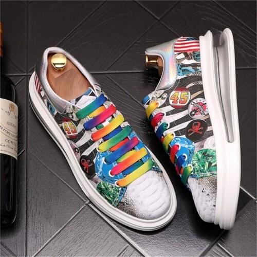 Designer PRINT Men Shoes Air Cushion Punk Sneakers Hip Hop Leather Platform Casual Flats Zapatillas Hombre