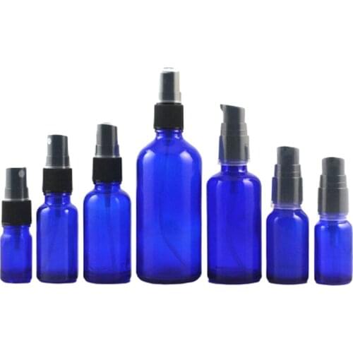 Exquisite Blue Mist Spray Bottle Skin Care Tool Emulsion Press Pump Bottle Empty Glass Container 5 10 15 20 30 50 100ml 10pcs