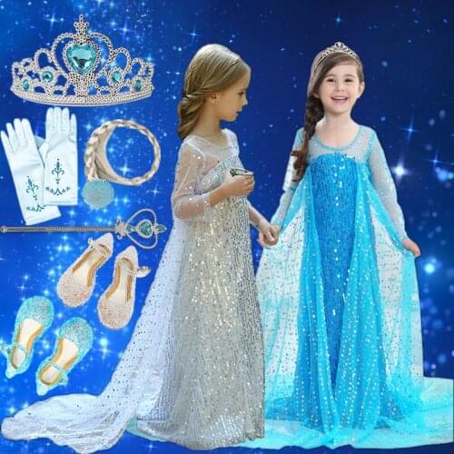 Autumn Winter Sequins Princess Costume Halloween Carnival Long Dress for Girls Role Play Children Dress up Size 4-10Yrs