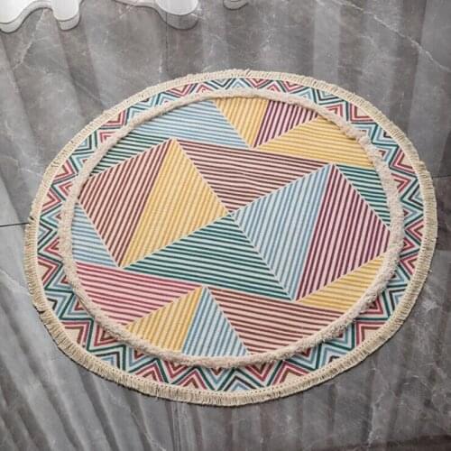 Nordic Style Round Floor Mats Hand-Tufted Cotton Linen Home Decoration Living Room Sofa Area Rugs Bedroom Hallway Tapete Blanket