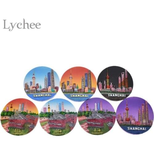 Lychee Life Shanghai Resin Fridge Magnet Creative Landscape Round Refrigerator Magnet Travel Souvenirs Home Decoration