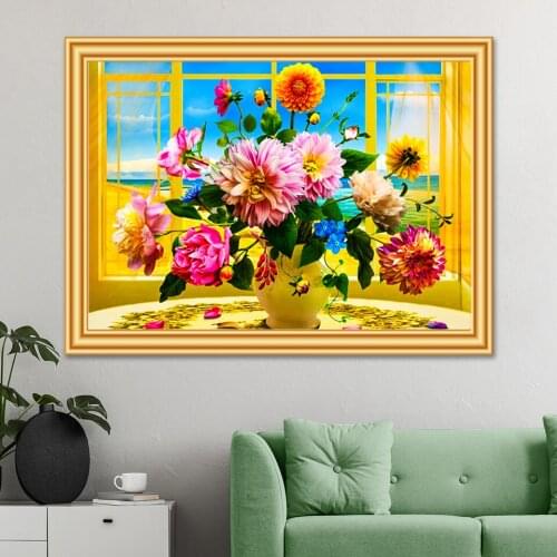 5D DIY Diamond Painting Flowers Cross Stitch Kit Full Drill Square Round Embroidery Mosaic Art Picture of Rhinestones Wall Decor