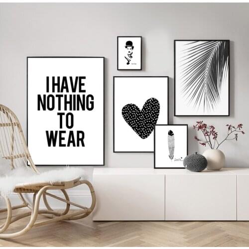 Home Decor Canvas Painting Nordic Black White Art Poster Heart Palm Leaf Feather Pictures Modular Wall Poster For Living Room