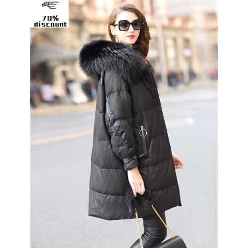 Real Sheepskin Coat Female Raccoon Fur Collar Down Jackets Winter Jacket Women Genuine Leather Jacket Chaqueta Mujer MY