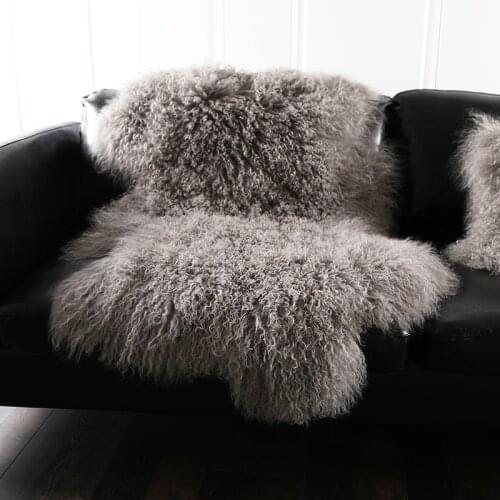 Natural curly Mongolian sheep skin fur rug 1 Pelt genuine Tibet free cut shape sheepskin rug , decoration fur cushion SALES