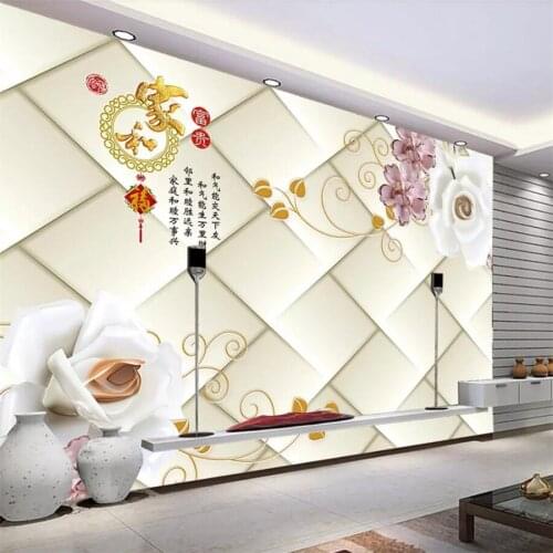 Beibehang papel de parede Custom wallpaper 3d mural diamond soft bag jade carving rose TV background wall living room wallpaper