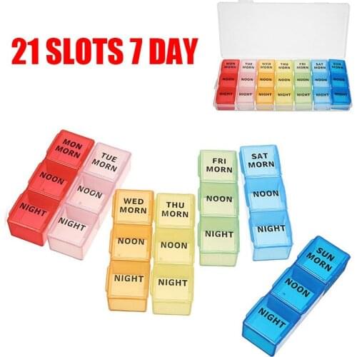 21 Slots 7 Day Pill Box Tablet Holder Storage Organizer Container Splitters Morning Noon Night Medicine Dispenser Case Portable