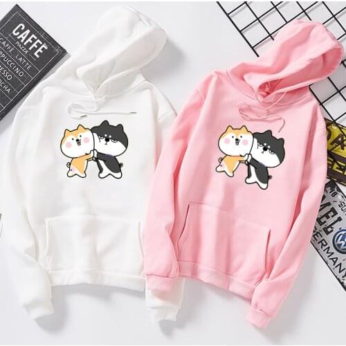 Fall Winter Womens Mens Pullovers Harajuku Kawaii Shiba Inu Pattern Print Sweatshirt Casual Loose Japanese Streetwear Hoodies