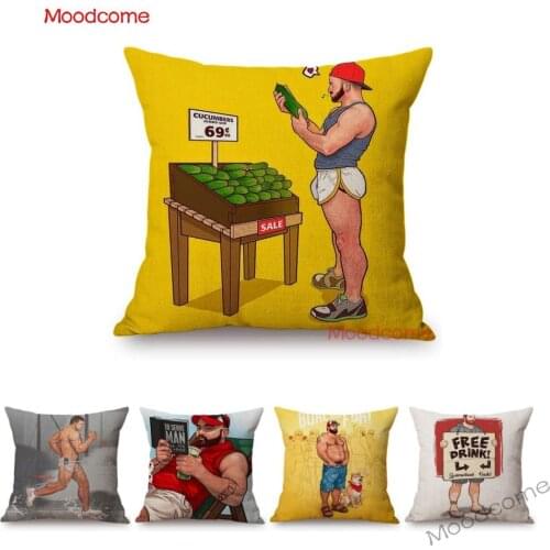 Naughty Cozy Sexy Bear Guy Man Hot Jock Male Boy Gay Comics Art Sofa Pillow Cover Muscle Gym Decoration Linen Cushion Cover Case