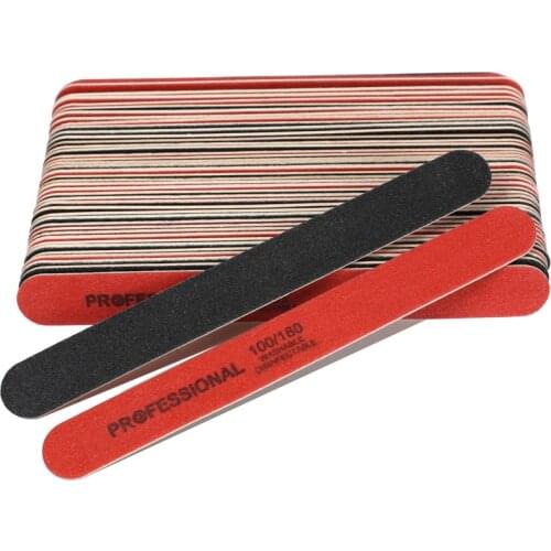 50Pcs Wooden Nail File 100/180 Straight Nail Files for Manicure Washable Nail Polishing File Red Double Side Sanding Buffers Set